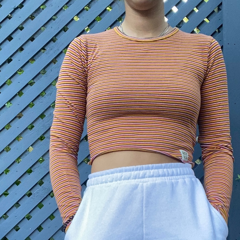Lucy and Yak Organge Striped Cropped Long Sleeve